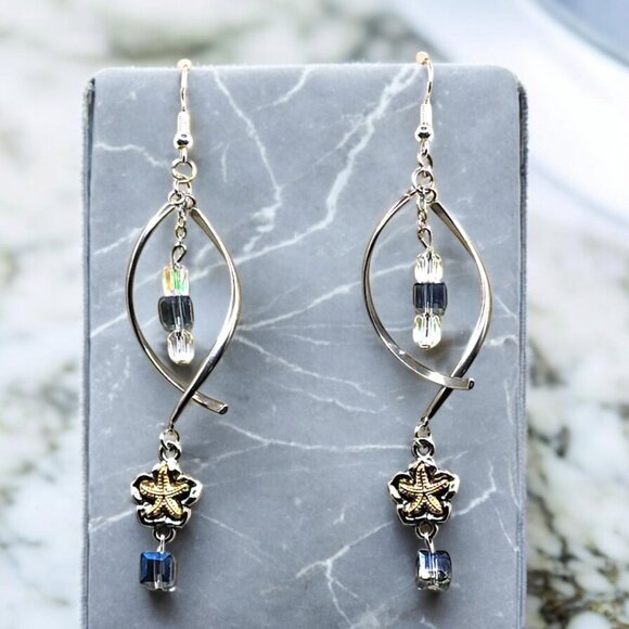Hand Crafted Jewelry - Handmade Starfish Wishes Dangle Spiral Earrings